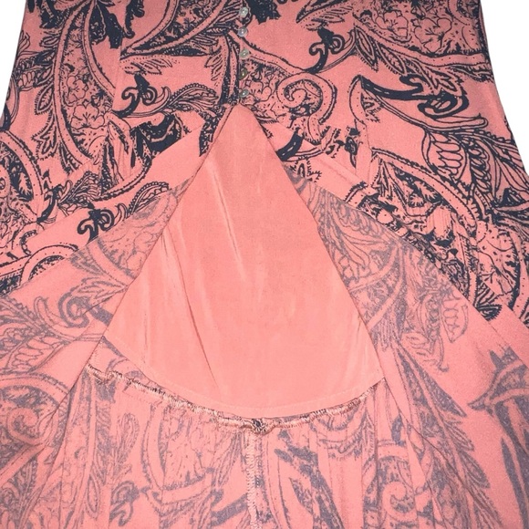 EUC Smooth Sailing Button-Front Maxi Skirt Coral Pink Paisley Combo Size 0 Boho - Picture 6 of 10